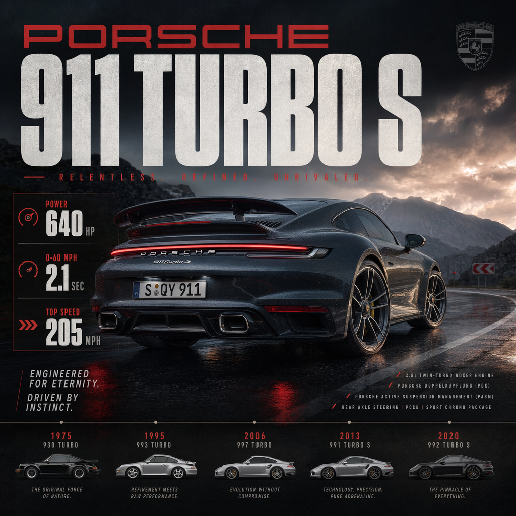 Porsche 911 Turbo S — AI-generated editorial infographic poster